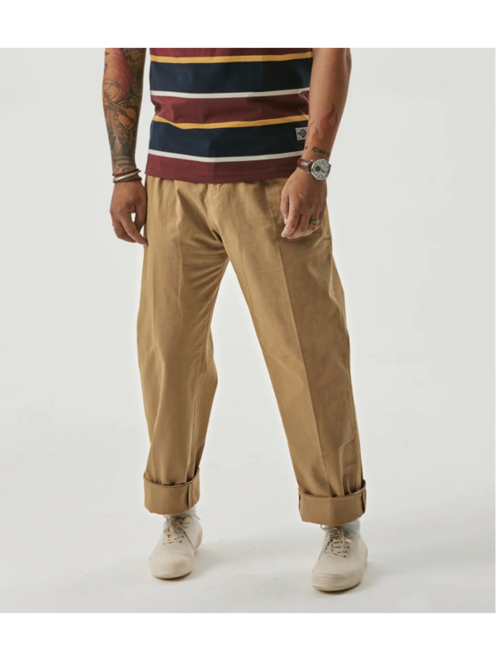 100% Cotton Non-Stock XS 1930s IVY Style Double Pleated Chino Trousers - Khaki